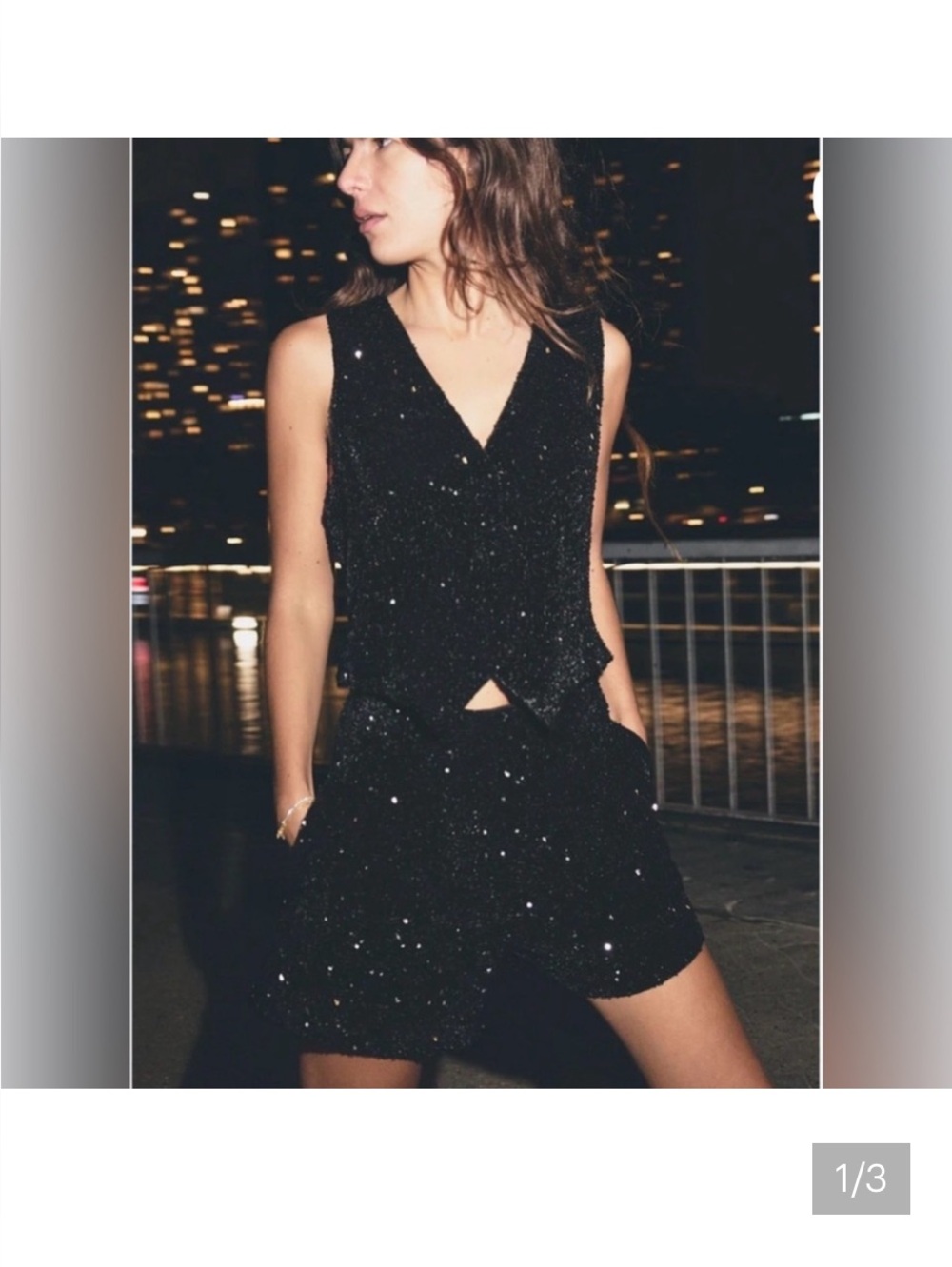 Zara Black Sequin Vest and Shorts Set